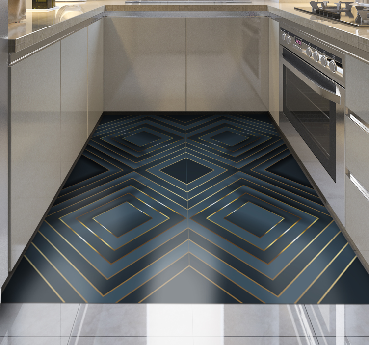 Nowoczesny dywan winylowy czarne kontury kwadratów - TenStickers