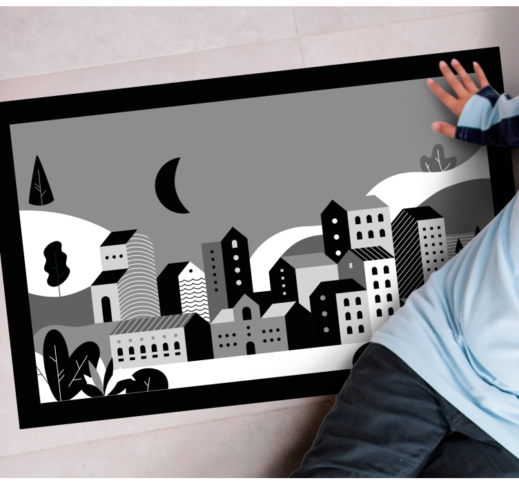 Nowoczesny dywan winylowy pejzaż miejski czarno-biały - TenStickers