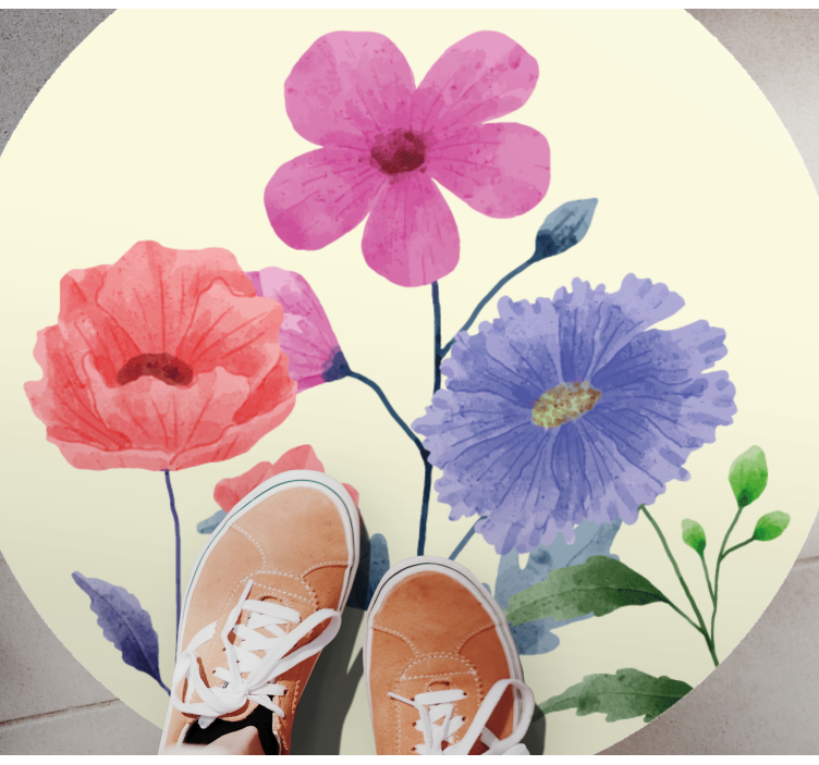 Okrągły dywan winylowy żywa kompozycja kwiatowa - TenStickers