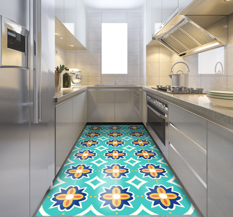 Turkusowe teksturowane mozaikowe płytki podłogowe - TenStickers