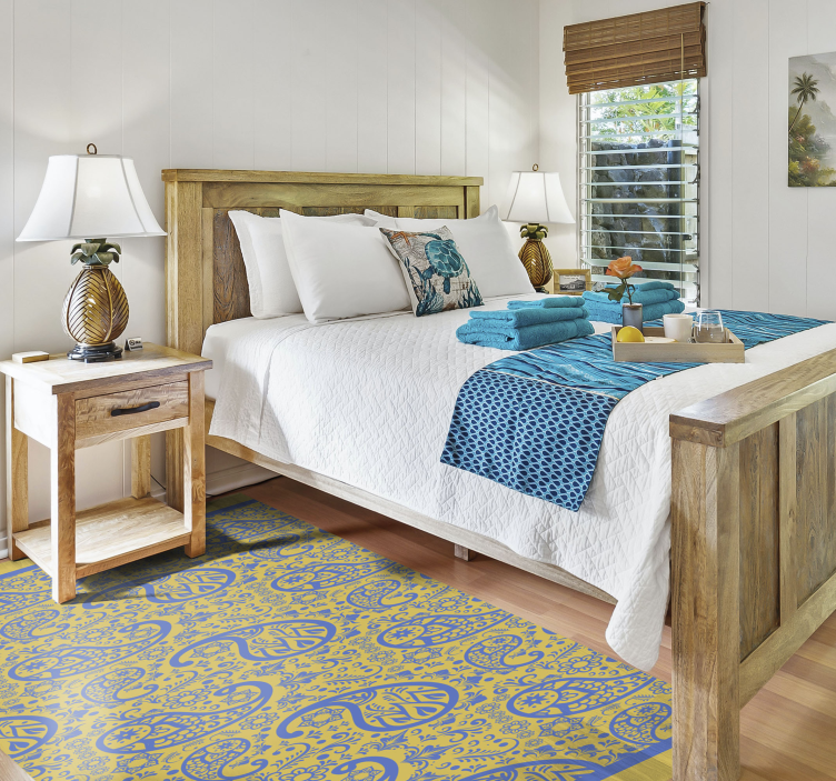 Dywan winylowy w kolorze żółto-niebieskim paisley - TenStickers