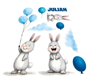 Dywan winylowy dla dziecka niebieskie balony z króliczkami - TenStickers