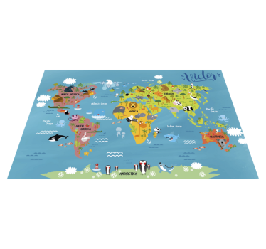 Dywan winylowy mapa świata ze zwierzętami - TenStickers