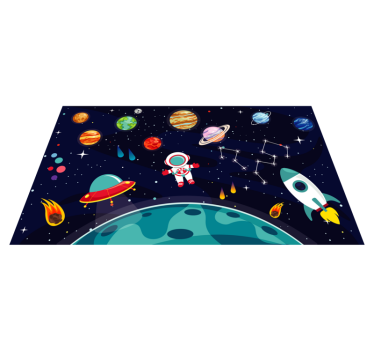Kreskówka pół planety z różnymi planetami gwiazda dywan - TenStickers