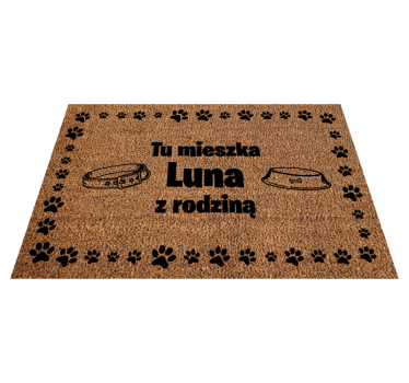 Dywan winylowy z imieniem Tu mieszka pies z rodziną - TenStickers