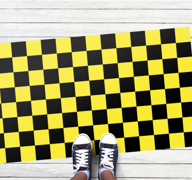 Dywan winylowy wzór geometryczny czarna i żółta szachownica - TenStickers