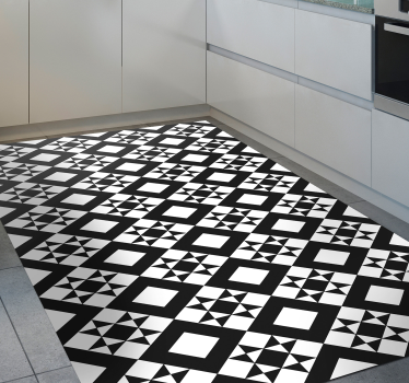 Czarno-biały geometryczny dywan winylowy do kuchni - TenStickers