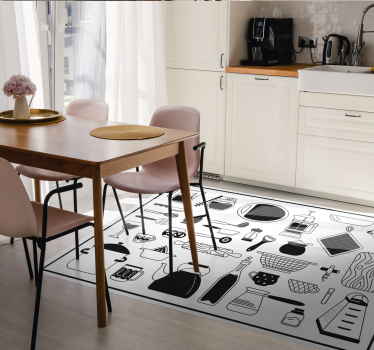 Czarno-białe podłogi winylowe do kuchni - TenStickers