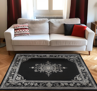 Czarny dywan winylowy klasyczny orientalny design - TenStickers