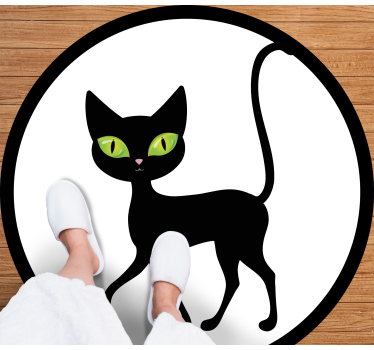 Czarny kot na białym tle podłogi winylowe do łazienki - TenStickers
