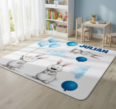Dywan winylowy dla dziecka niebieskie balony z króliczkami - TenStickers