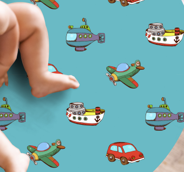 Dywan winylowy dziecięcy przygoda z pojazdami zabawkowymi - TenStickers