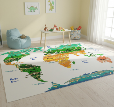 Dywan winylowy mapa świata dinozaurów z nazwami po angielsku - TenStickers