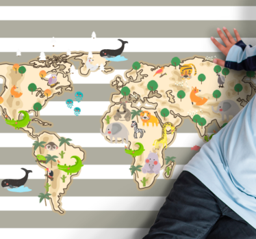 Dywan winylowy mapa świata kolorowa ilustracja zwierzęca - TenStickers