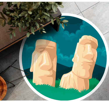 Dywan winylowy mapa świata sylwetki posągów moai - TenStickers