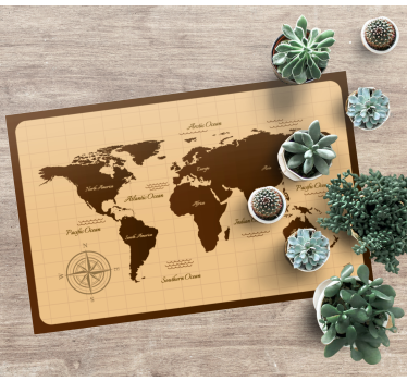 Dywan winylowy mapa świata w brązowym stylu vintage - TenStickers