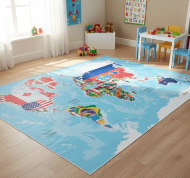 Dywan winylowy mapa świata z flagami świata - TenStickers