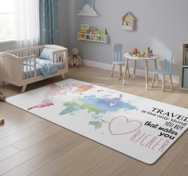 Dywan winylowy mapa świata z tekstem o podróżach - TenStickers