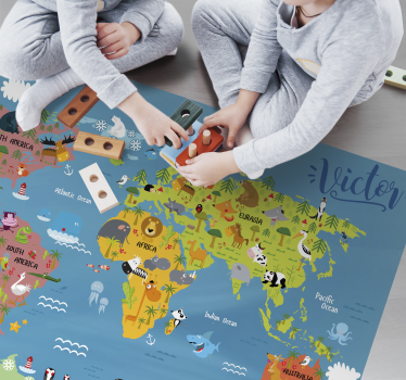 Dywan winylowy mapa świata ze zwierzętami - TenStickers
