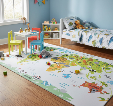 Dywan winylowy mapa świata z angielskim wzorem fauny - TenStickers