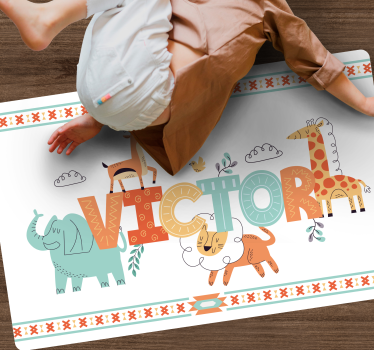 Dywan winylowy z imieniem spersonalizowany motyw safari - TenStickers