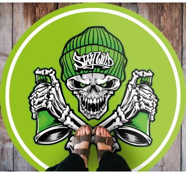 Okrągły dywan winylowy czaszka i napoje - TenStickers