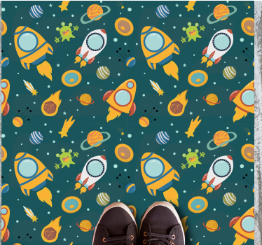 Dywan winylowy w gwiazdki rakietowa kosmiczna przygoda - TenStickers