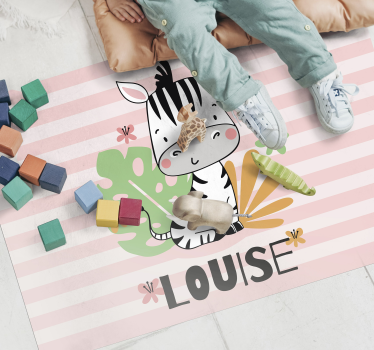 Dywan winylowy z imieniem konfigurowalna zebra - TenStickers
