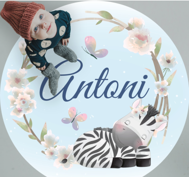 Dywan winylowy dziecięcy mała zebra z imieniem - TenStickers
