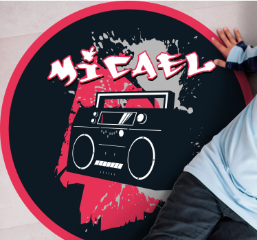Dywan winylowy z imieniem motyw retro boomboxa - TenStickers