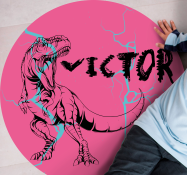 Dziecięcy dywan winylowy różowy t-rex z imieniem - TenStickers