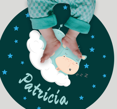 Dywan winylowy dziecięcy śpiący hipopotam z imieniem - TenStickers