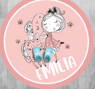 Dywan winylowy dla nastolatków dziewczyna i koń z imieniem - TenStickers