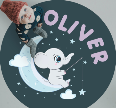 Dywan winylowy dziecięcy słoń na księżycu z imieniem - TenStickers