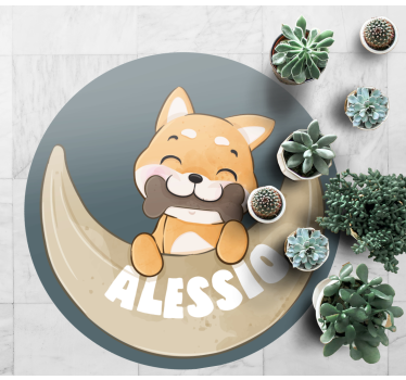 Dziecięcy dywan winylowy szczeniak z kością i imieniem - TenStickers