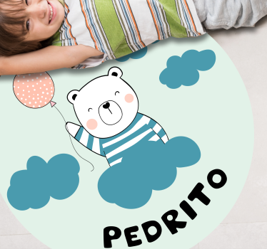 Dywan winylowy z imieniem wesoły balonik w kształcie misia - TenStickers