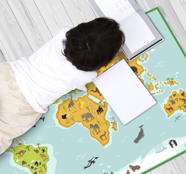 Dywan winylowy z mapą świata w kolorze niebieskim - TenStickers
