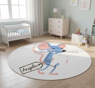 Dywan winylowy zwierzęta niebieska mysz z imieniem - TenStickers