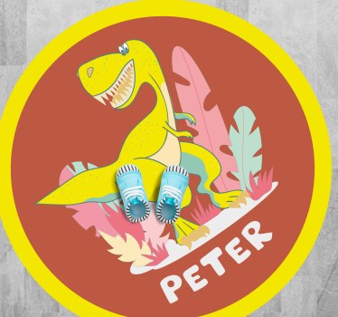 Dywanik winylowy z imieniem żółty dinozaur z roślinami - TenStickers