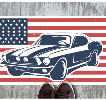 Dywan winylowy dla nastolatków flaga usa i samochód - TenStickers