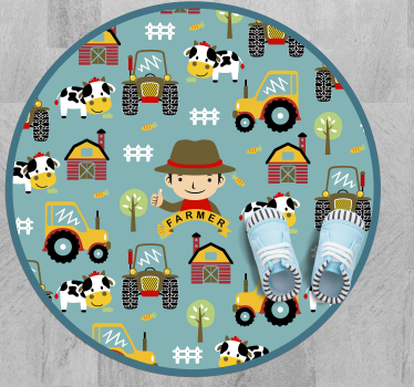 Farmer, zwierzęta i traktor koło mata dla zwierząt - TenStickers