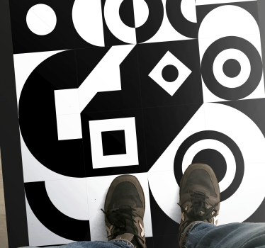 Geometryczny czarno-biały wzór dywan winylowy do kuchni - TenStickers