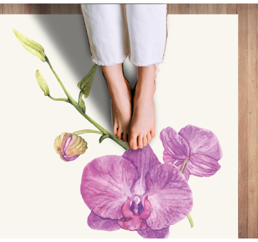 Ilustrowany kwiat orchidei białe tło dywan - TenStickers