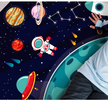 Kreskówka pół planety z różnymi planetami gwiazda dywan - TenStickers