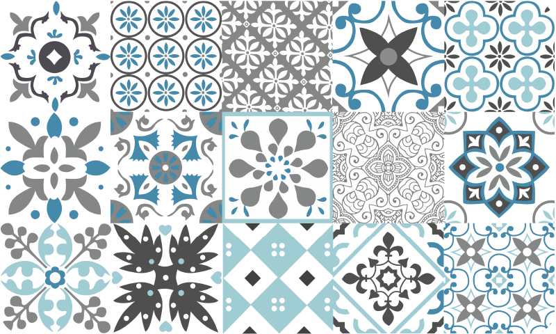 Dywan winylowy do kuchni niebieska mozaika - TenStickers