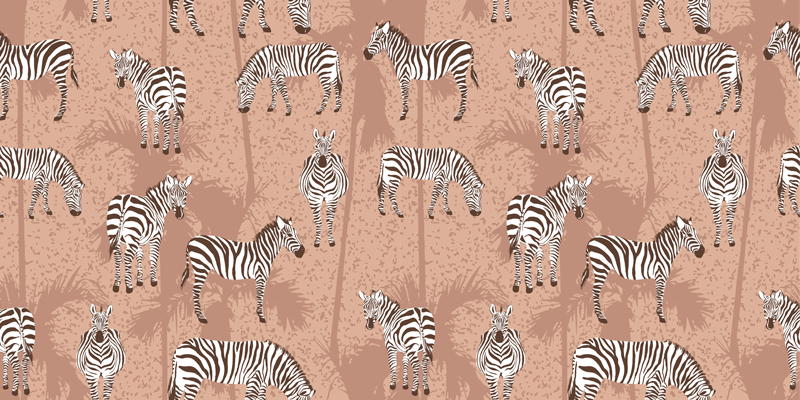 Dywan winylowy zwierzęta zebra i palmy brązowe - TenStickers