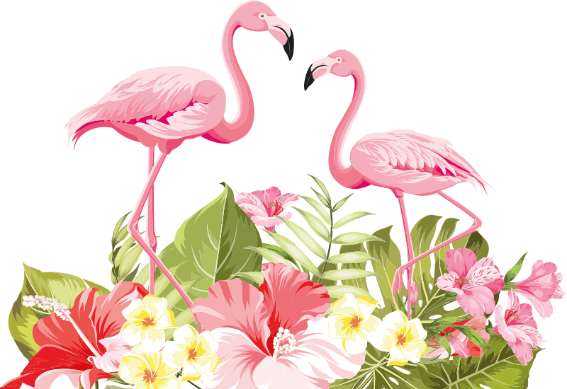 Dywan winylowy zwierzęta kwiaty tropikalne z flamingiem - TenStickers