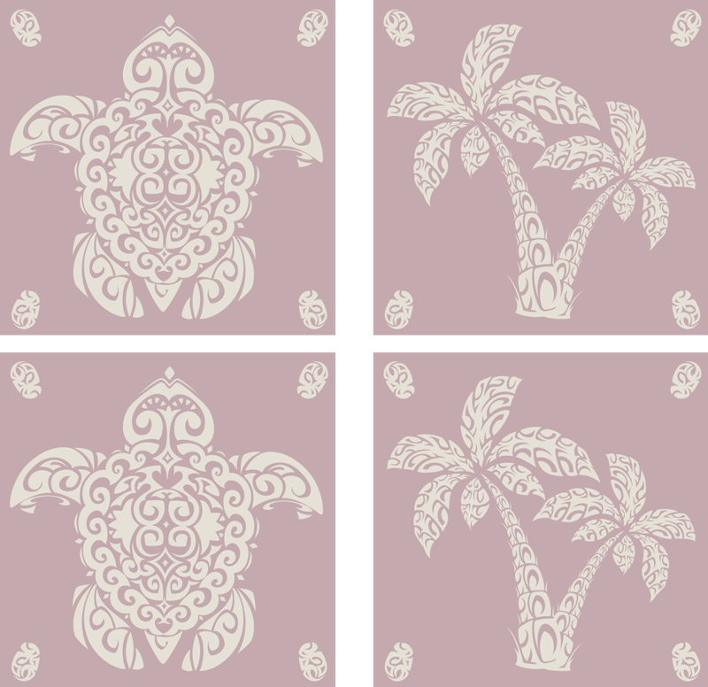 Dywan winylowy zwierzęta wzór z hawajską żółwią i palmami - TenStickers
