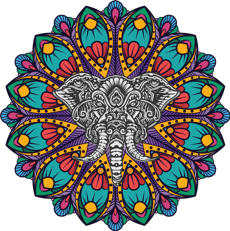Dywan winylowy zwierzęta kolorowa mandala słonia - TenStickers