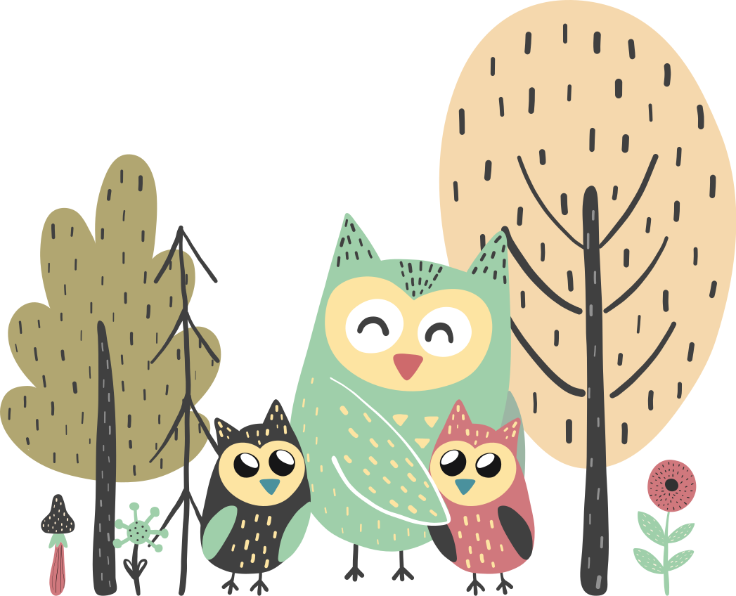 Dywan winylowy zwierzęta kolorowe sowy na drzewie - TenStickers